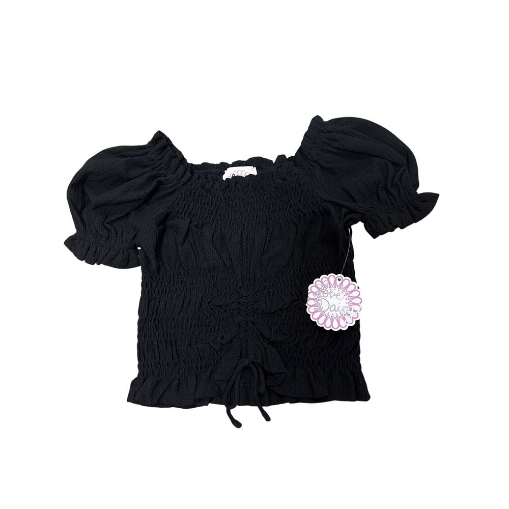 Girls sized small black puff sleeves smocked shirt NWT